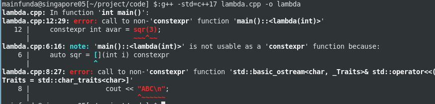 a constexpr lmbda function having invalid statements in C++17