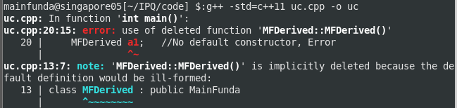 error because the base class is not having a default constructor