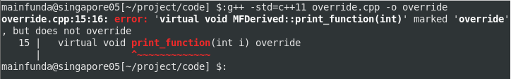 compiler error as the function marked as override do not overrides anything